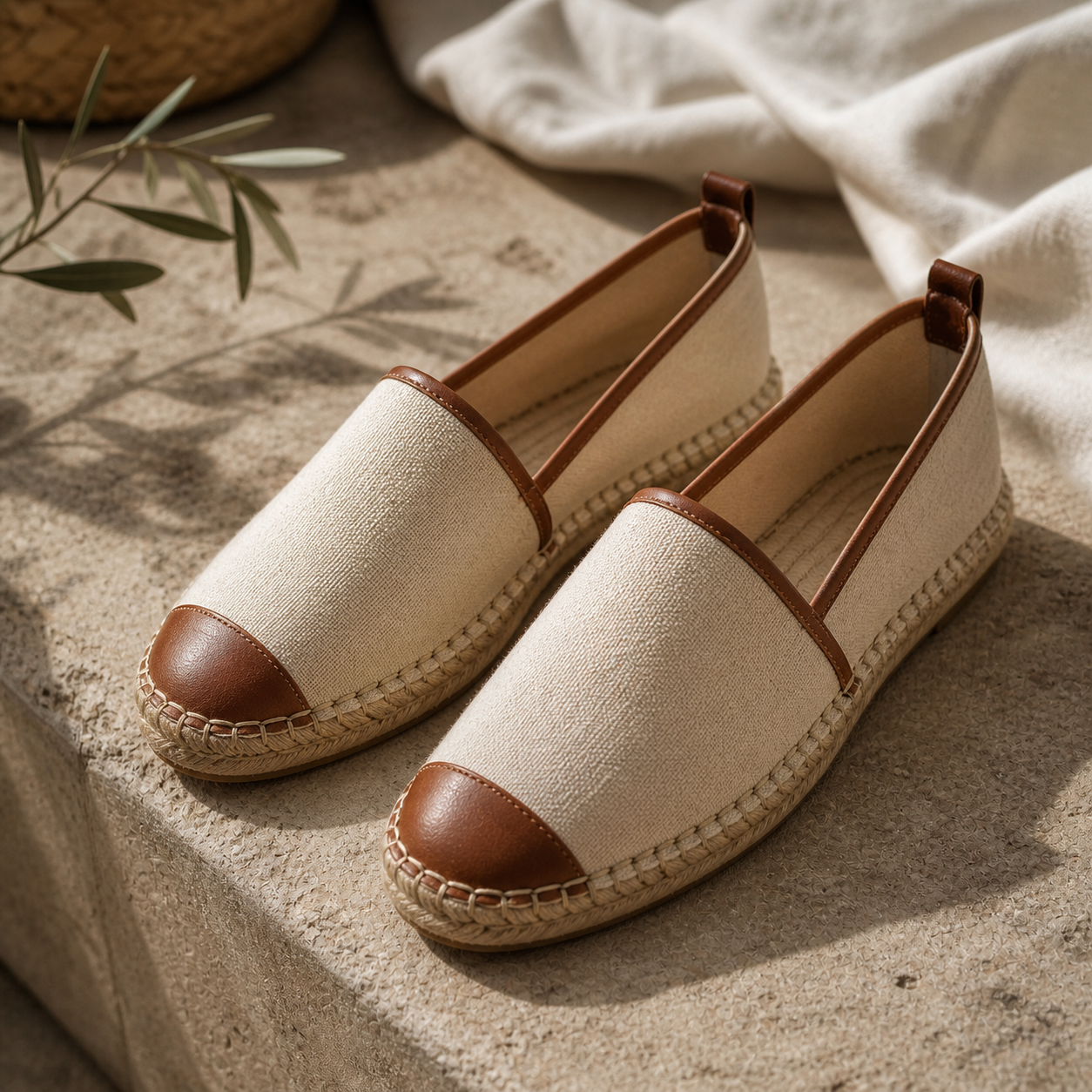 Cotton Espadrilles with Leather Trim