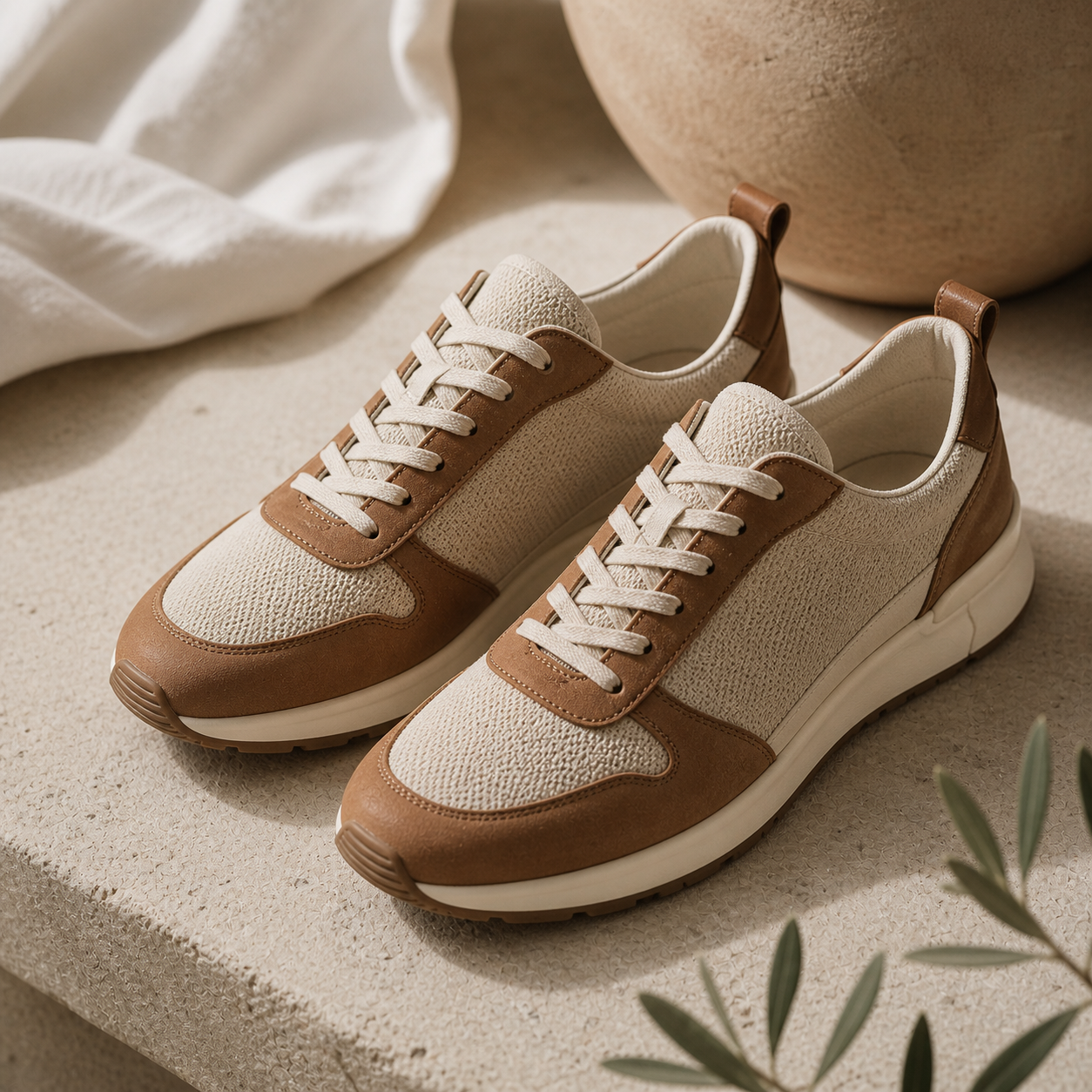 Breathable Textile & Leather Sneakers