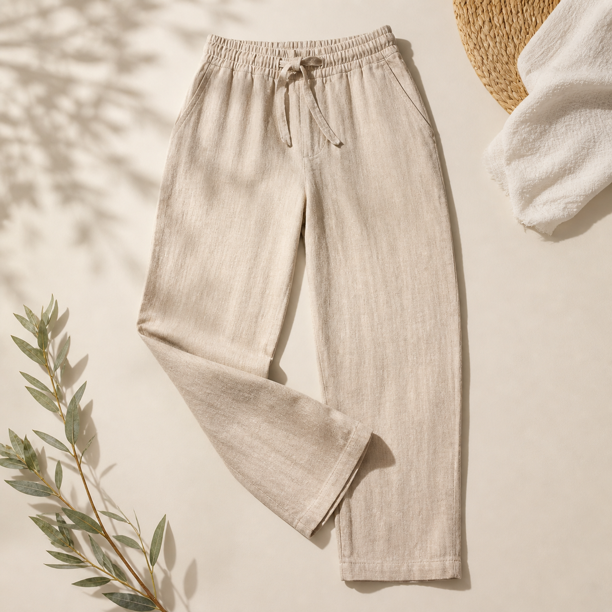 Linen Trousers with Adjustable Waist