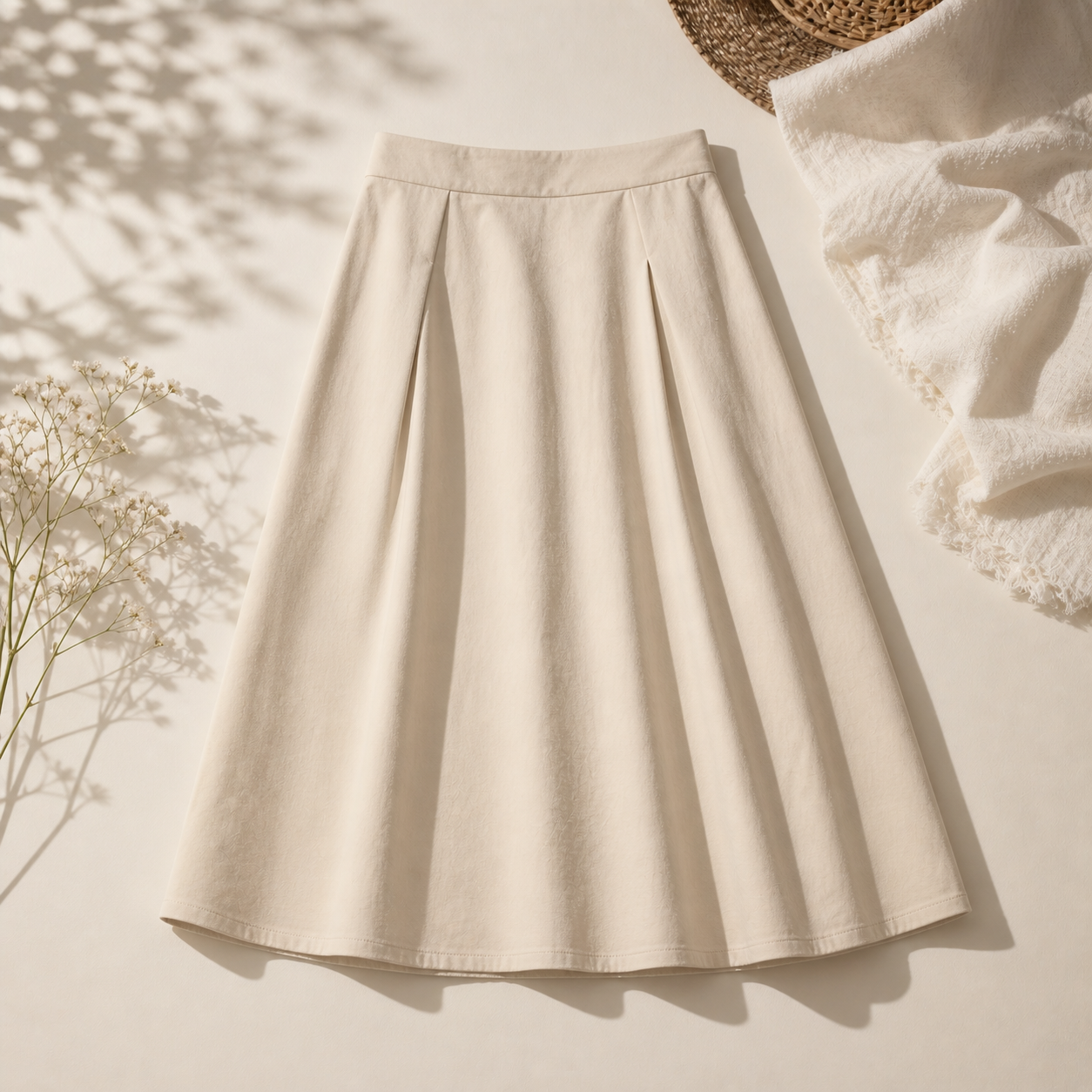 Cotton Midi Skirt with Lining